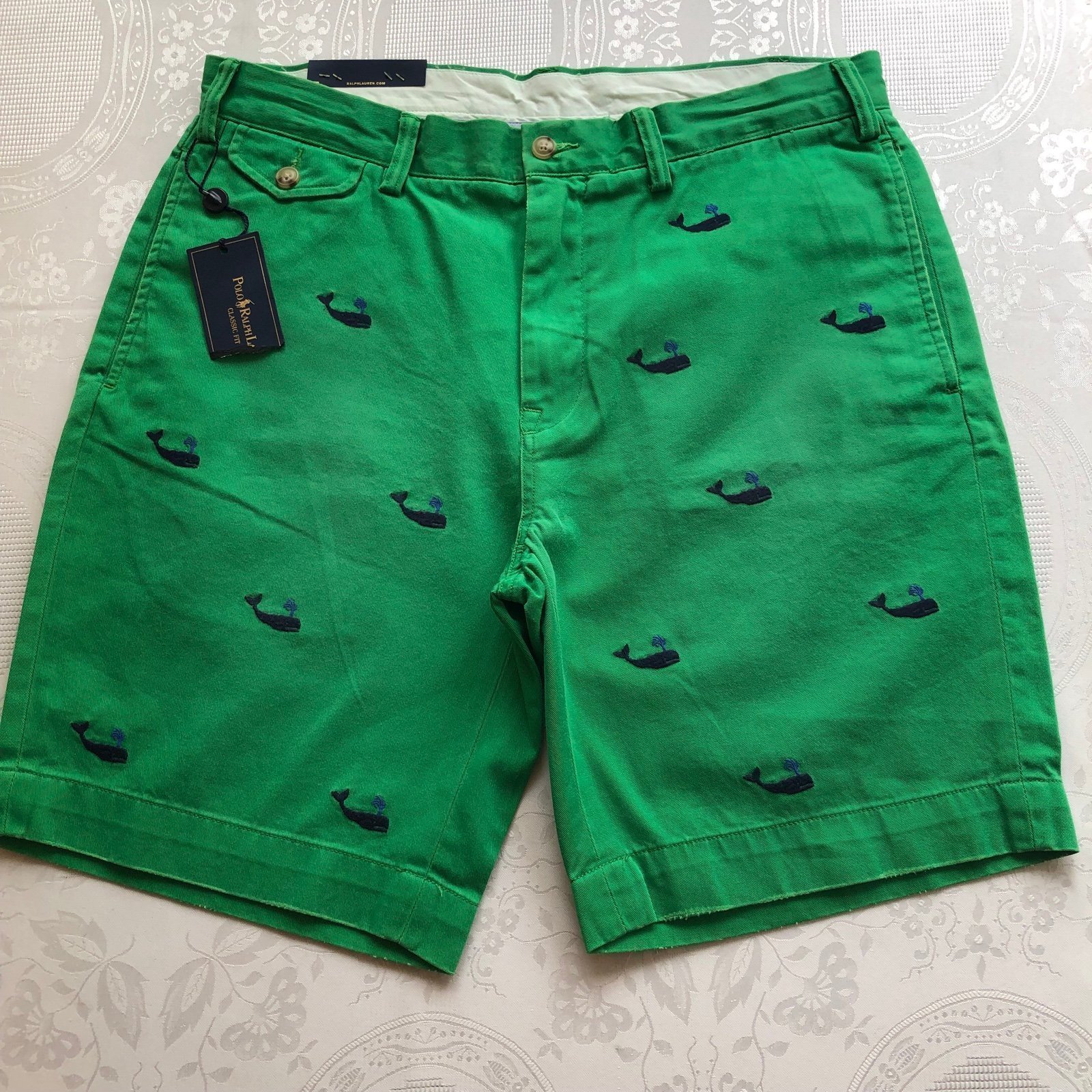 Polo Ralph Lauren Kelly Green Whale Bermuda Shorts Men’s Size 34 NWT Classic