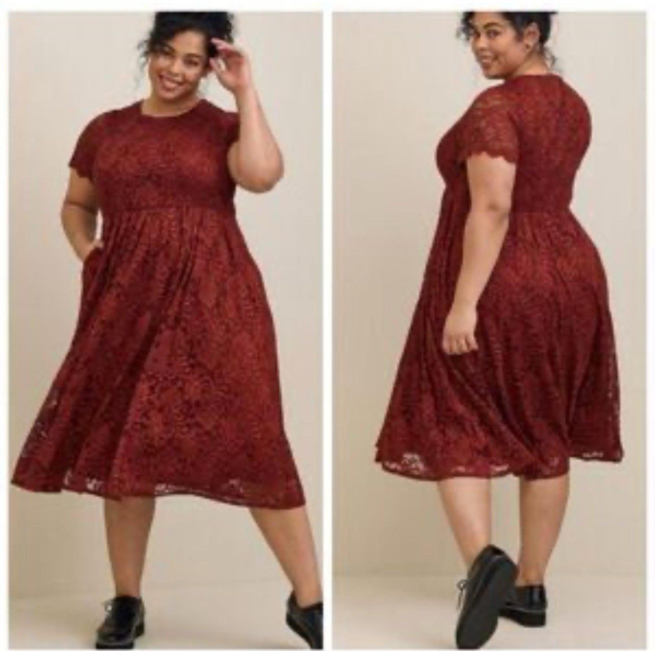 Torrid Rust Brown Lace Fit Flare Dress 2X Short Sleeve Stretch Midi Feminine NWT