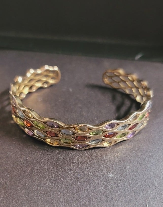 B247 Stunning Gold Multi-gem Honeycomb Cuff Bracelet