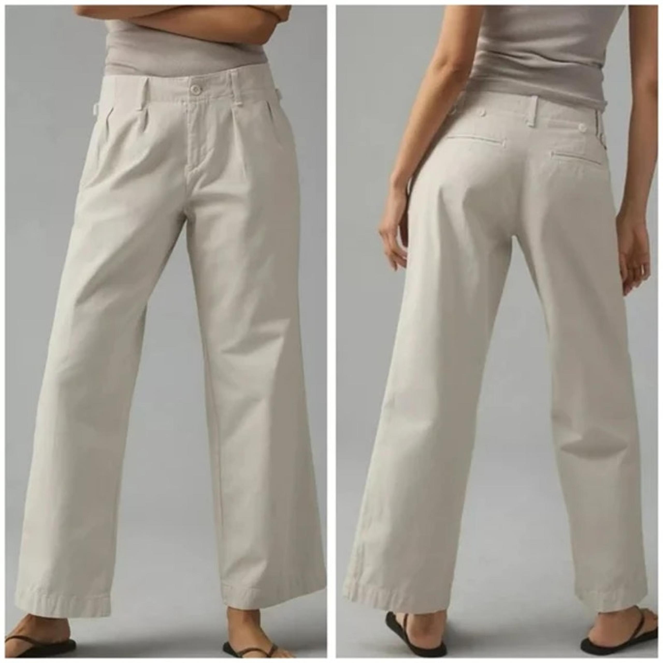 Anthropologie Maeve Pants Womens 14 Pleated Chino Wide Leg Trouser Khaki Tan 30"