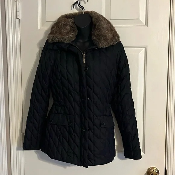 Eddie Bauer Premium Goose Down Coat with Removable Faux Fur Trim Size Small