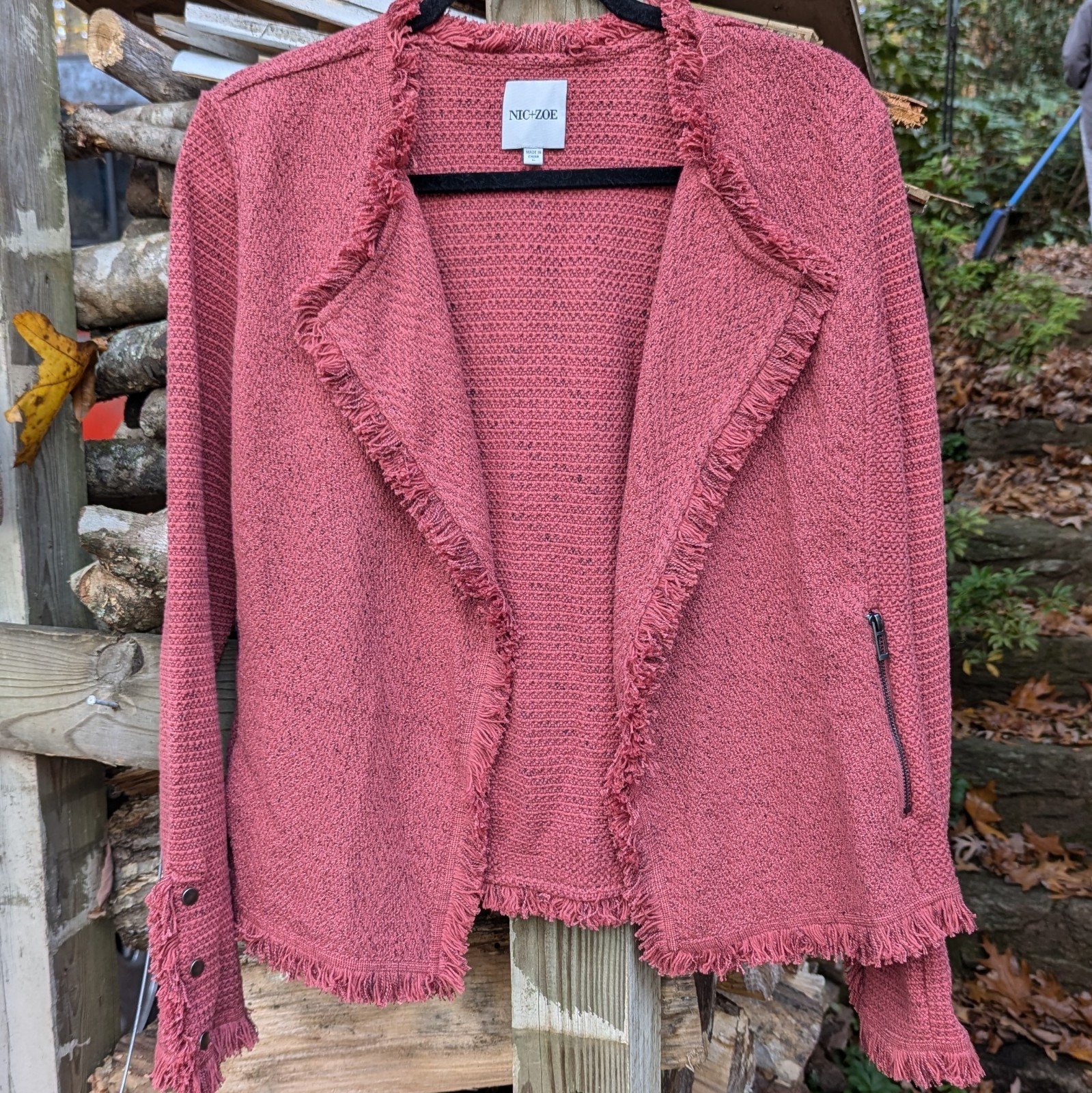 Nic + Zoe Fringe Mix Knit Jacket - Spice - Size Large