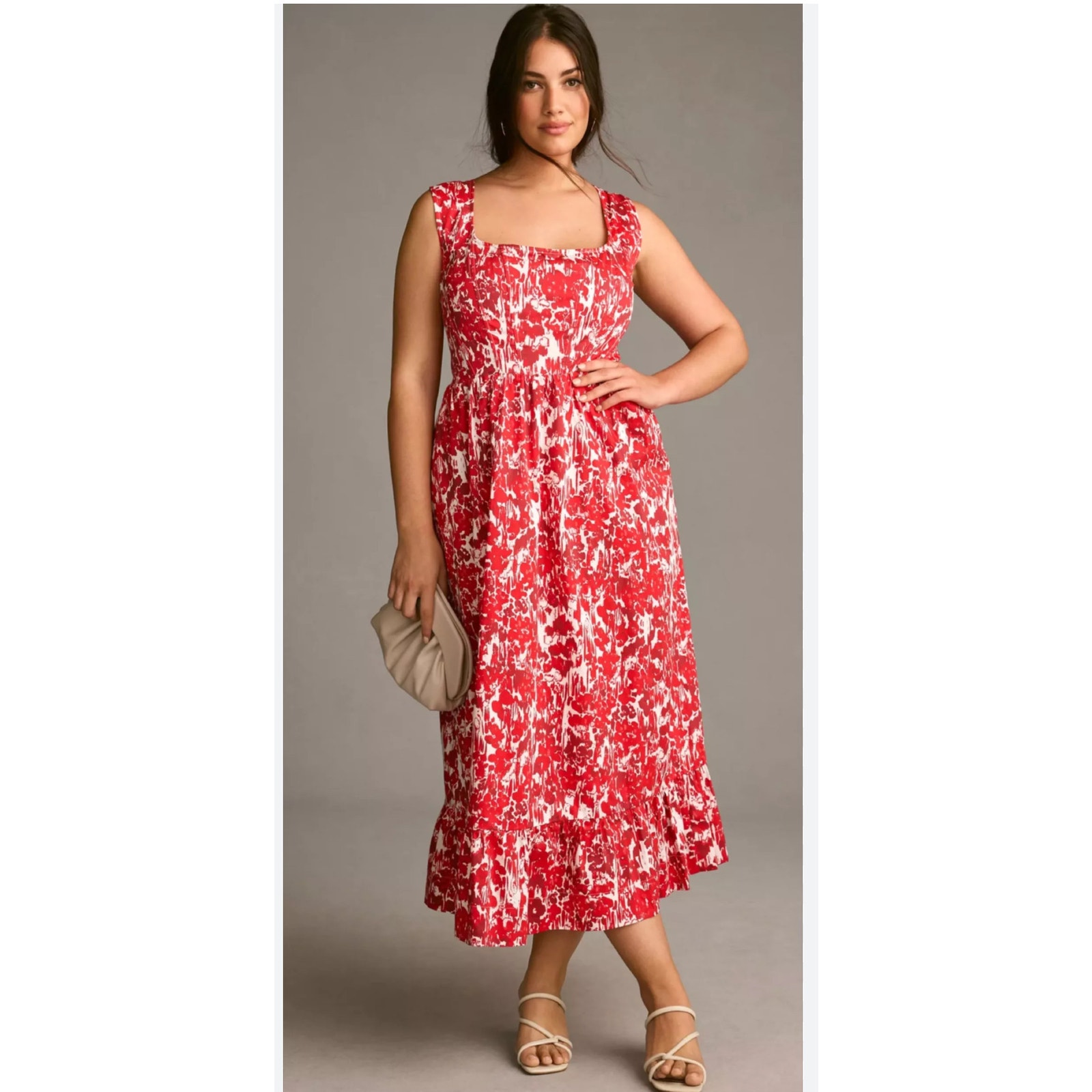 NWT Aureta Square Neck Corset A-Le Dress Midi Women’s 2X Red Bloomcore Romantic