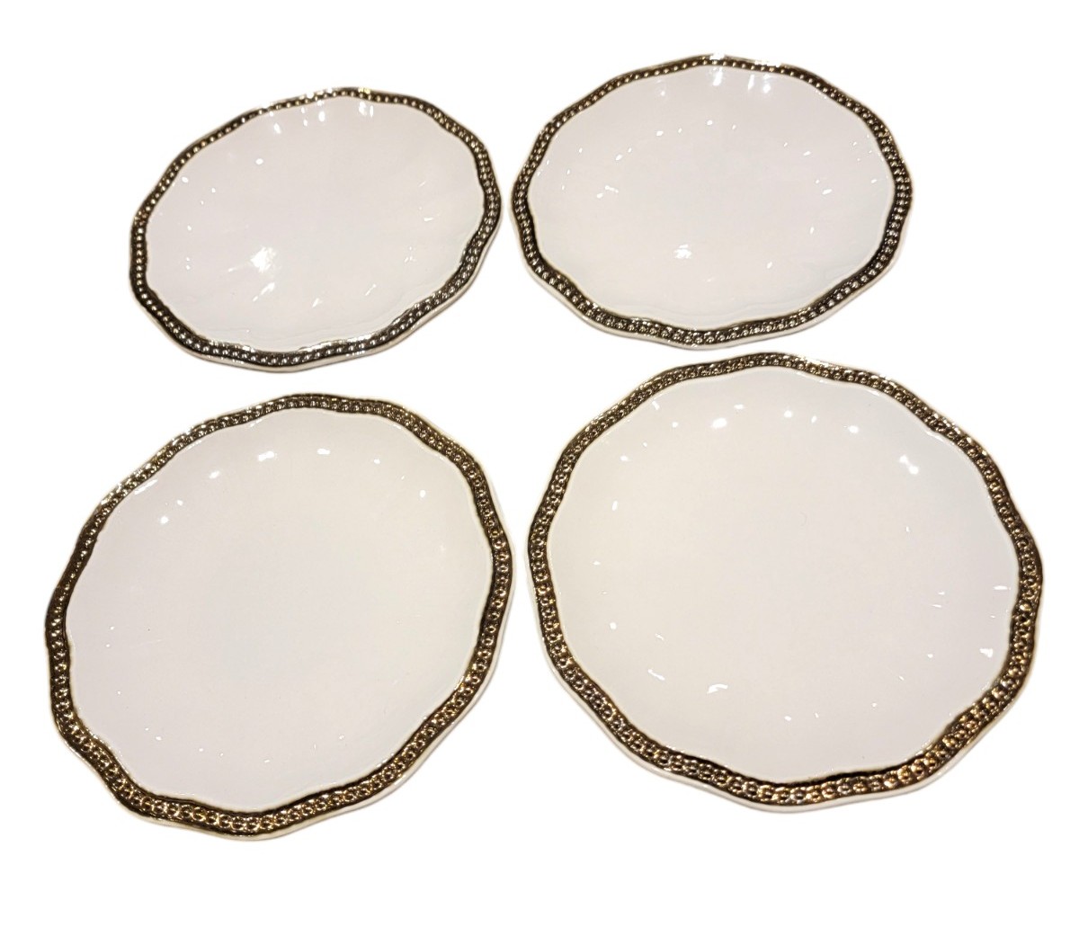 Roscher & Co Hobnail Cream Bronze Salad Plate Set Of 4 Beaded Rim 9 Scalloped