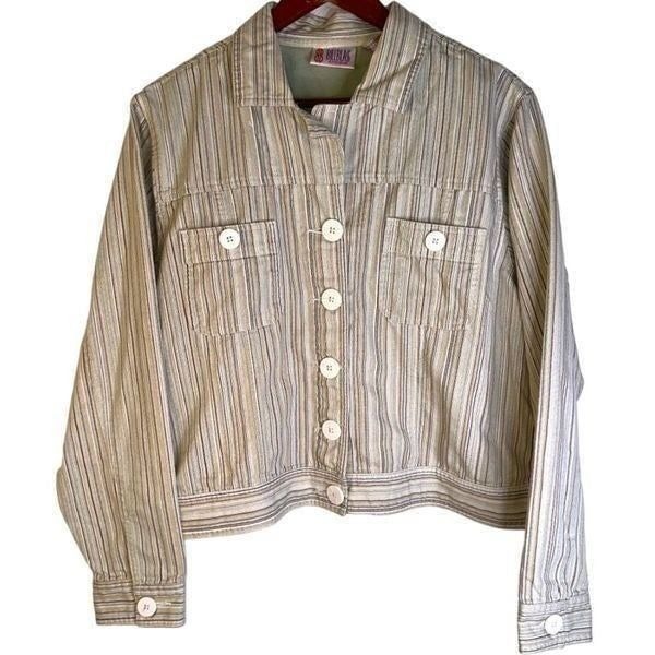 Bill Blass Jeanswear Women’s XL Multicolored Stripe Button Front Retro Jacket