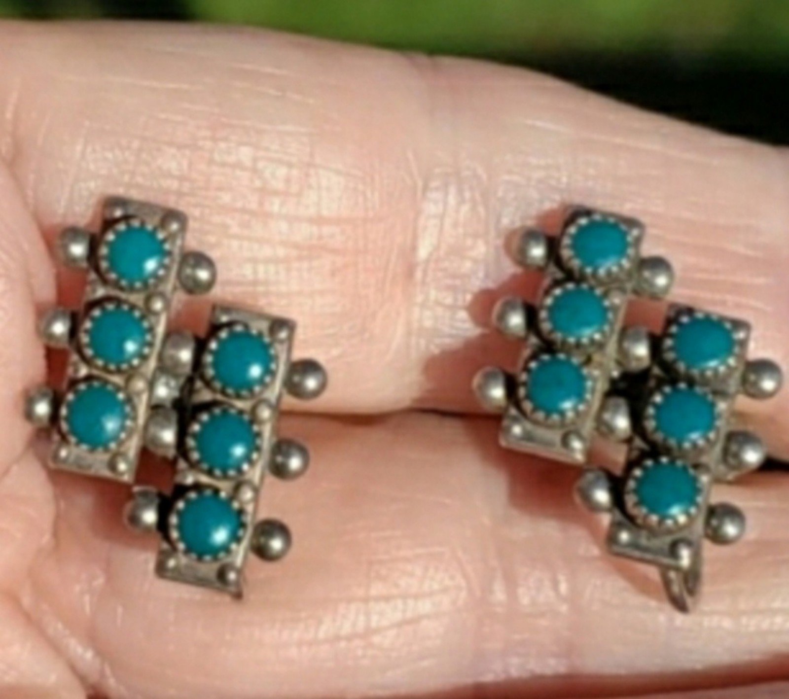 Vintage Native American Sterling Silver Turquoise Earrings Screwbacks