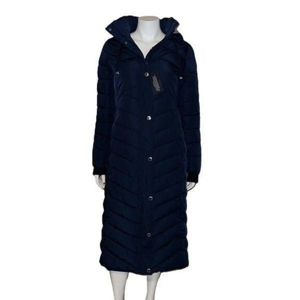 Tommy Hilfiger Womens Navy Hooded Maxi Puffer Coat Extra Small New