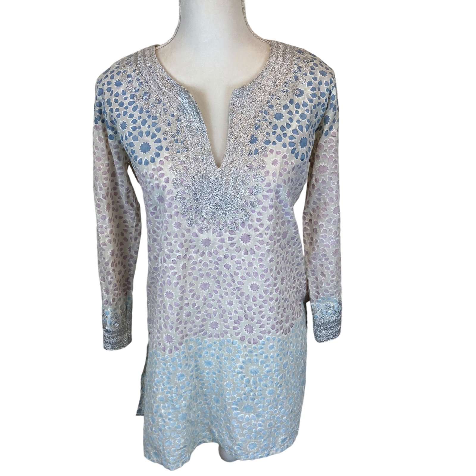 Roller Rabbit Tunic Silver Embroidery - S
