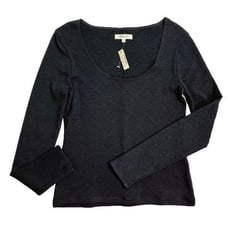 Madewell Scoop Neck Long Sleeve Baby Tee Scallop Black S NWT