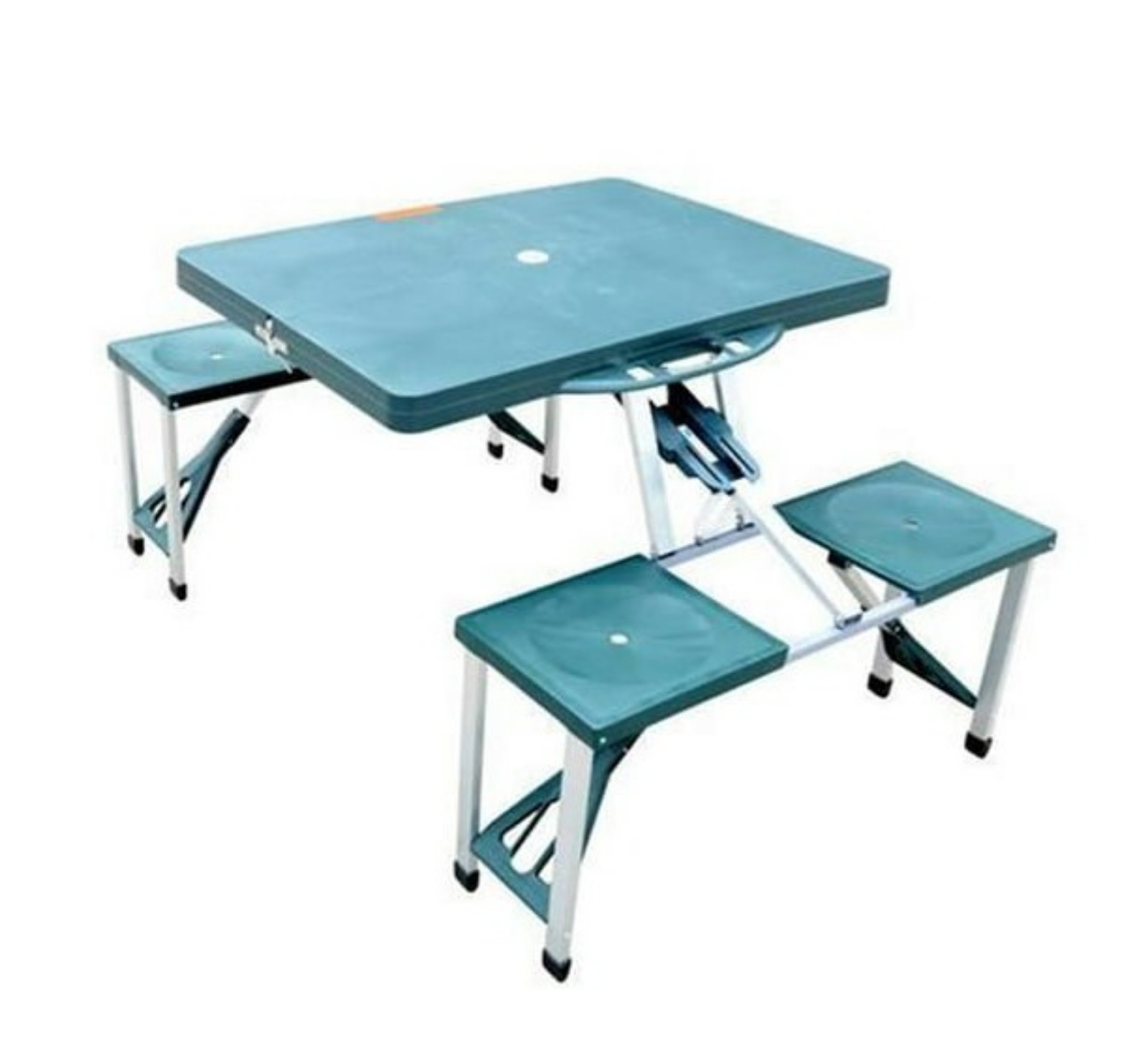 4 Person Compact Folding Suitcase Picnic Table Set with Umbrella Hole - Green