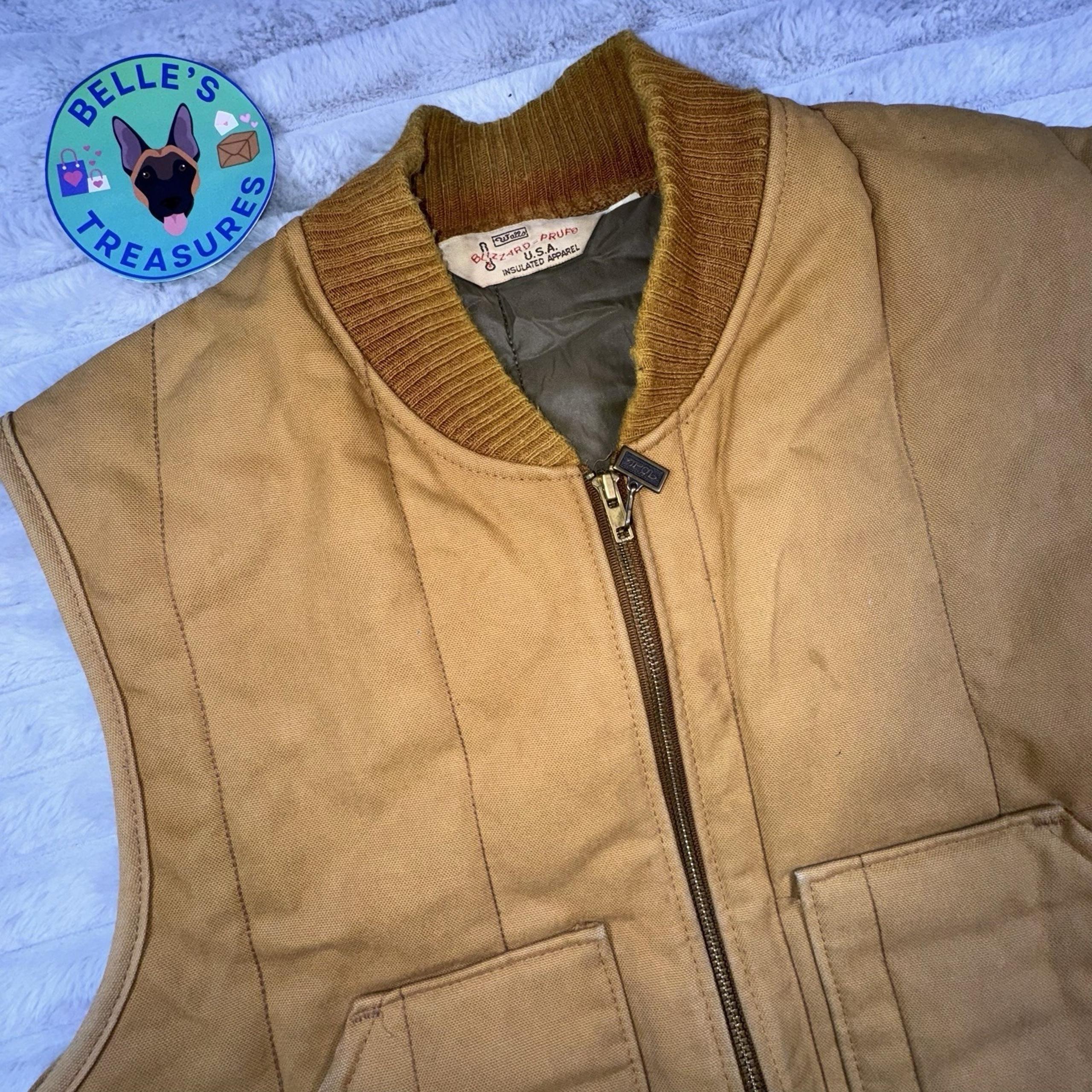 Walls Men's Large Blizzard Pruff Insulated Tan Duck Canvas Vest USA Made VTG
