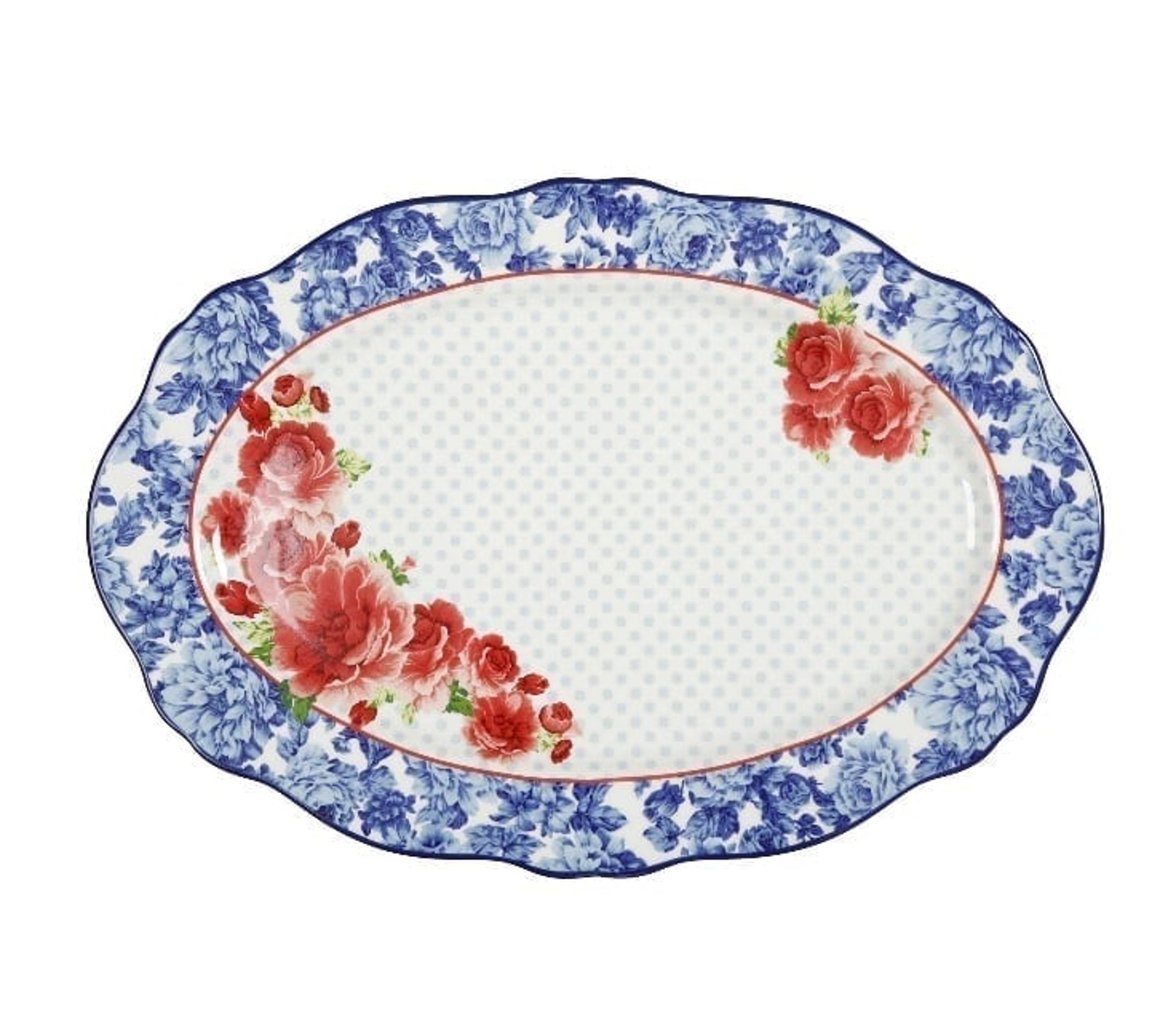 Pioneer woman frontier rose oval serving platter 21” blue new