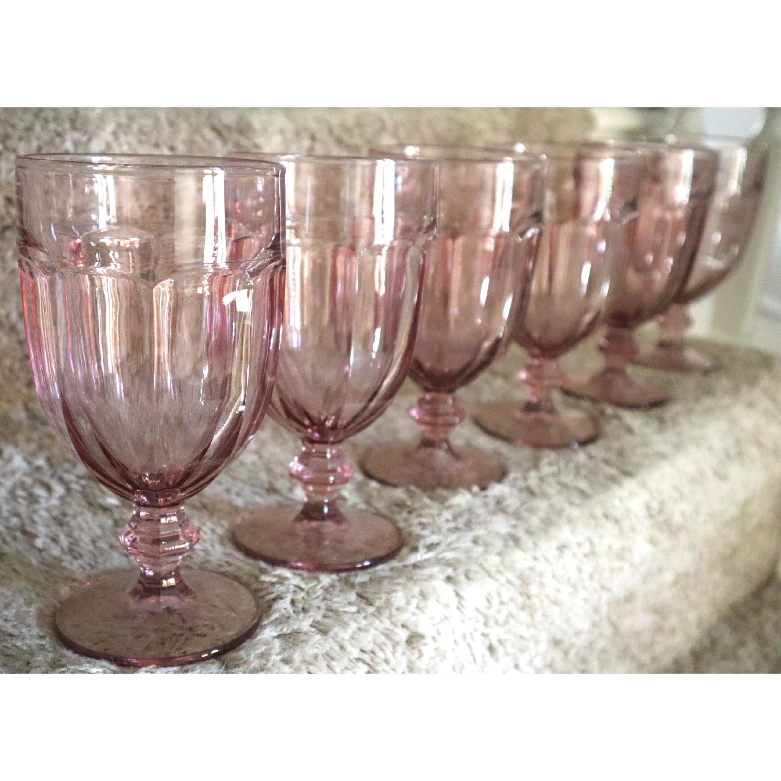 SET of 6 Vintage Libbey Duratuff Gibraltar Goblets Ice Tea Glasses Pink 16 oz