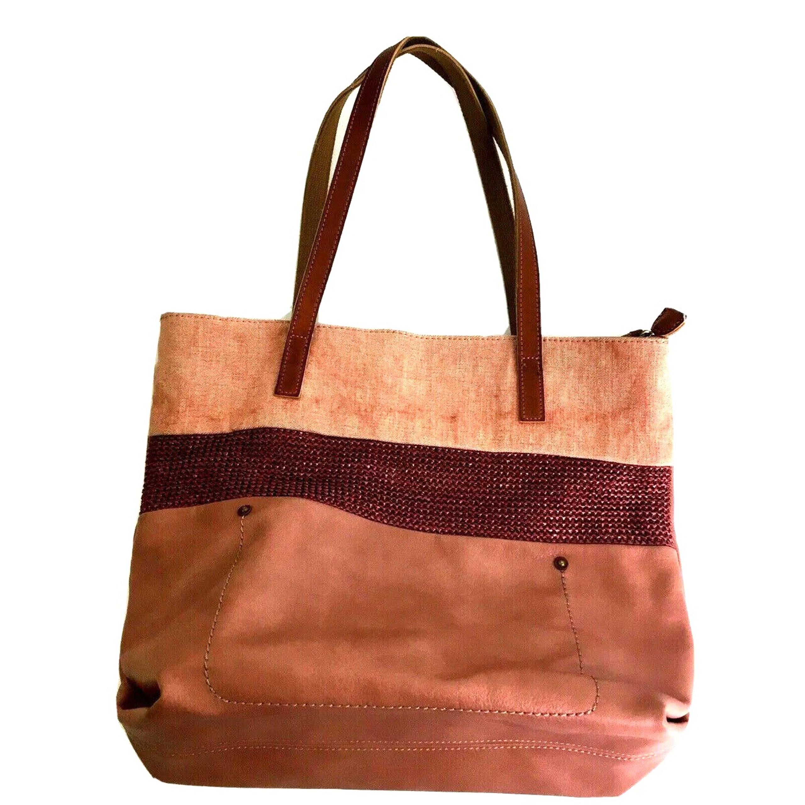 Clark's  Pink Handbag Faux Leather-Straw-Canvas 16x13x4.5" Shoulder Purse Tote