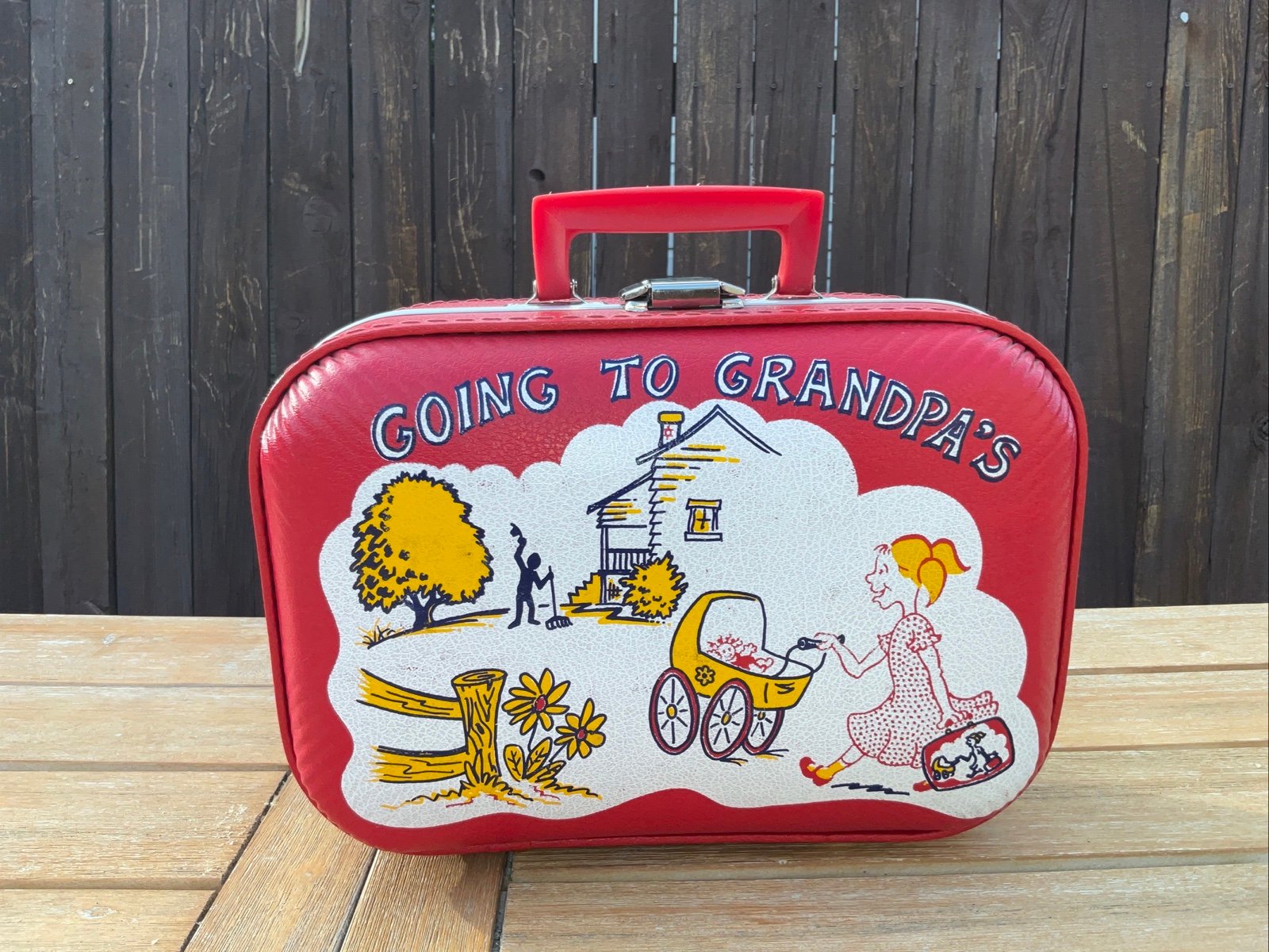 Vintage Going to Grandpas House Suitcase Kids Hardsided Child’s Luggage Carry On