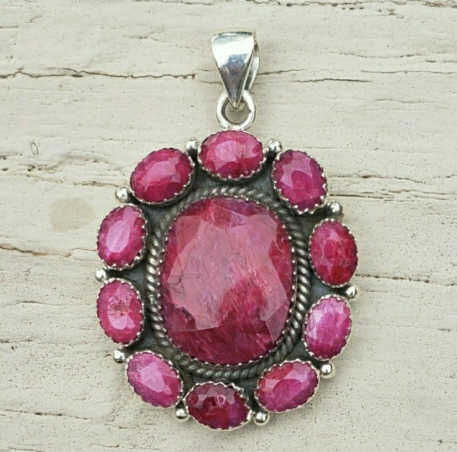 Vintage Raw Ruby Sterling Silver Handcrafted Pendant