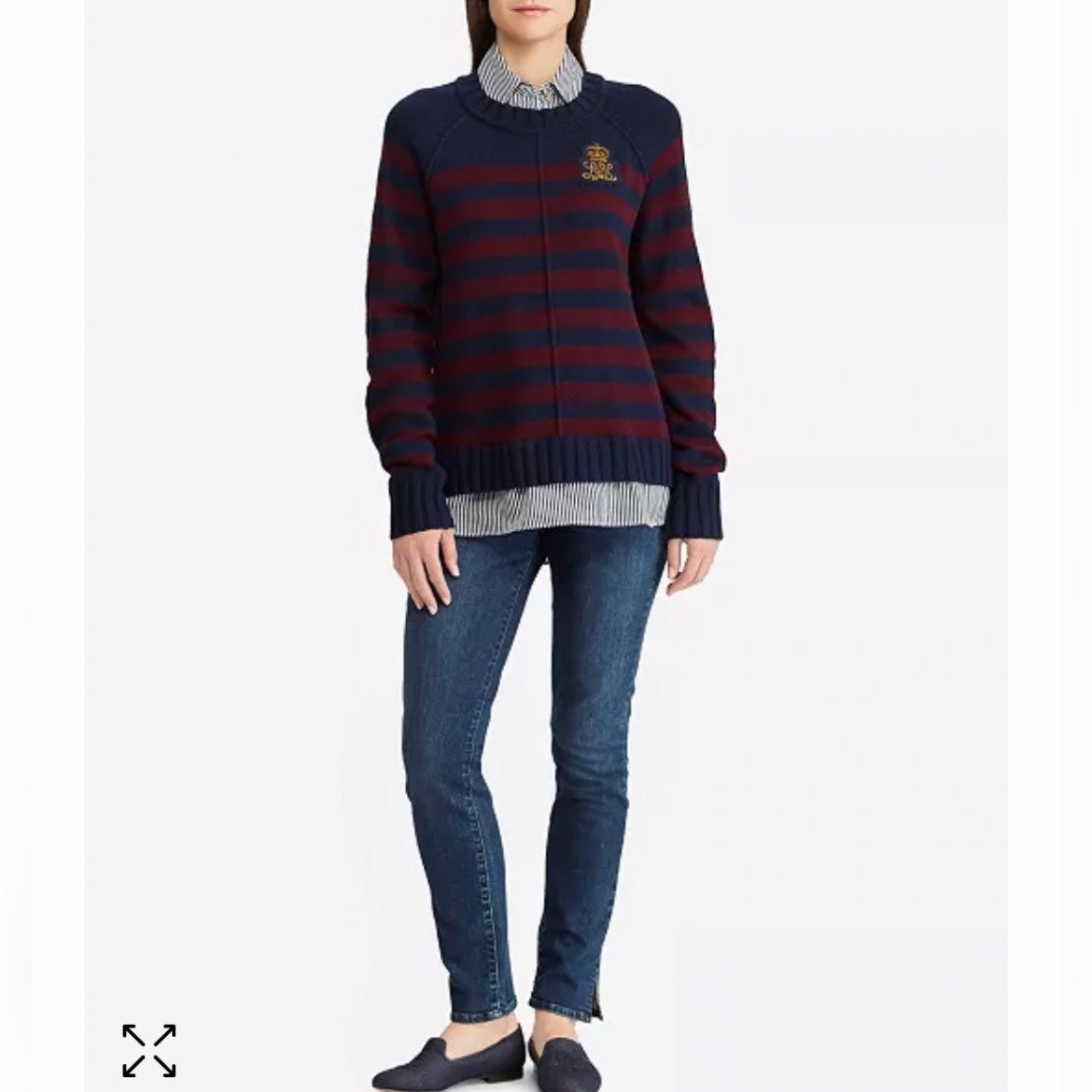 Lauren by Ralph Lauren Bullion Patch Layered-Look Shirt (Sweater) Size L