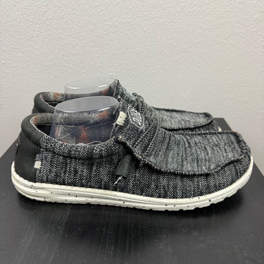 Hey Dude Wally Sox Stitch Slip On Shoes Mens 13 Black White Knit Comfort Casual