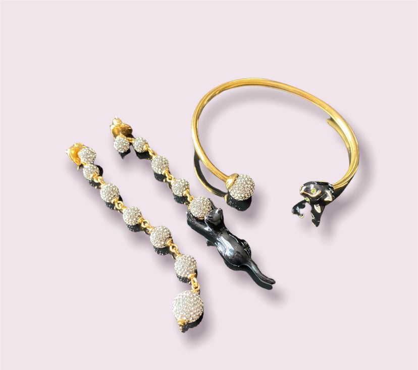 kate spade house cat earrings + bangle set