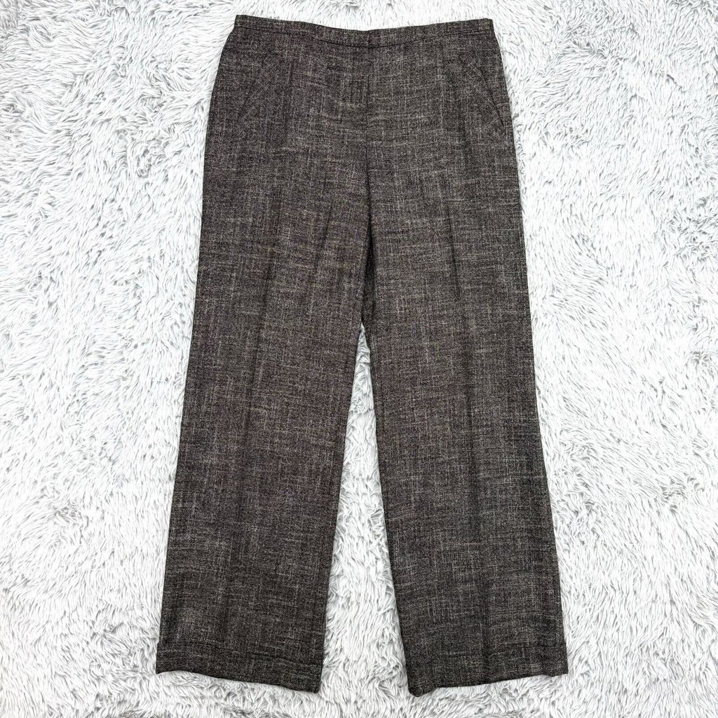 Lafayette 148 Pants Womens 10 Brown Tweed Wool Bamboo Career Office Wide Leg