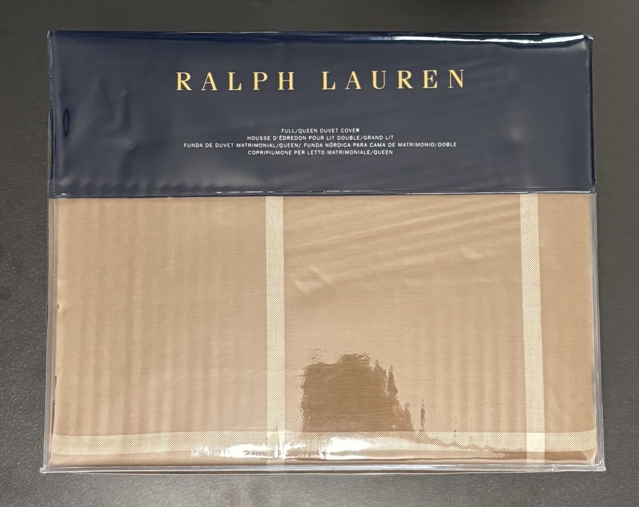RARE Ralph Lauren Modern Equestrian Windowpane FULL/QUEEN CAMEL Duvet Cover NEW