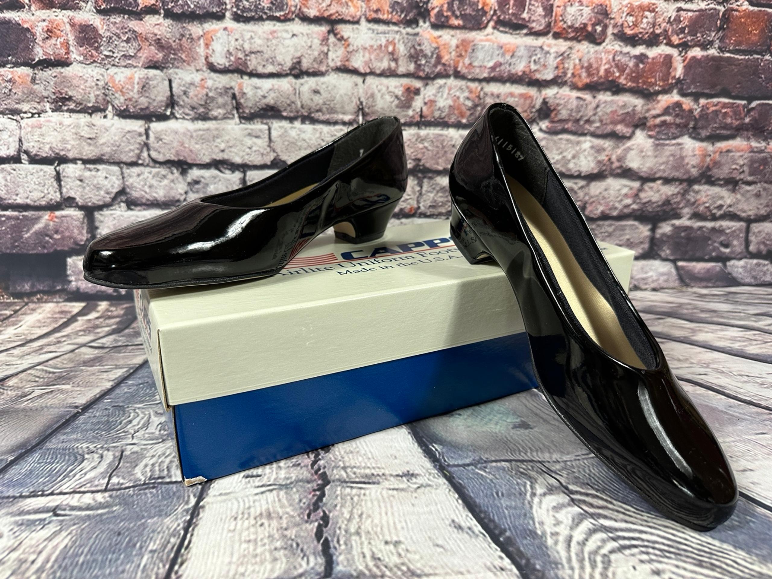 Capps Women's Military Airlite Uniform Shoes Leather Shiny Black Pumps Size 11 M