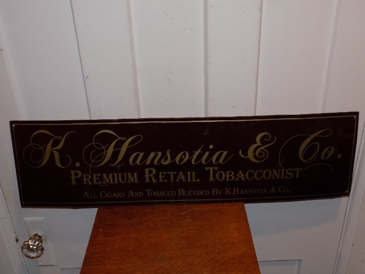 Vintage K. Hansotia & Co. Premium Retail Tobacconist Cigar Metal Sign