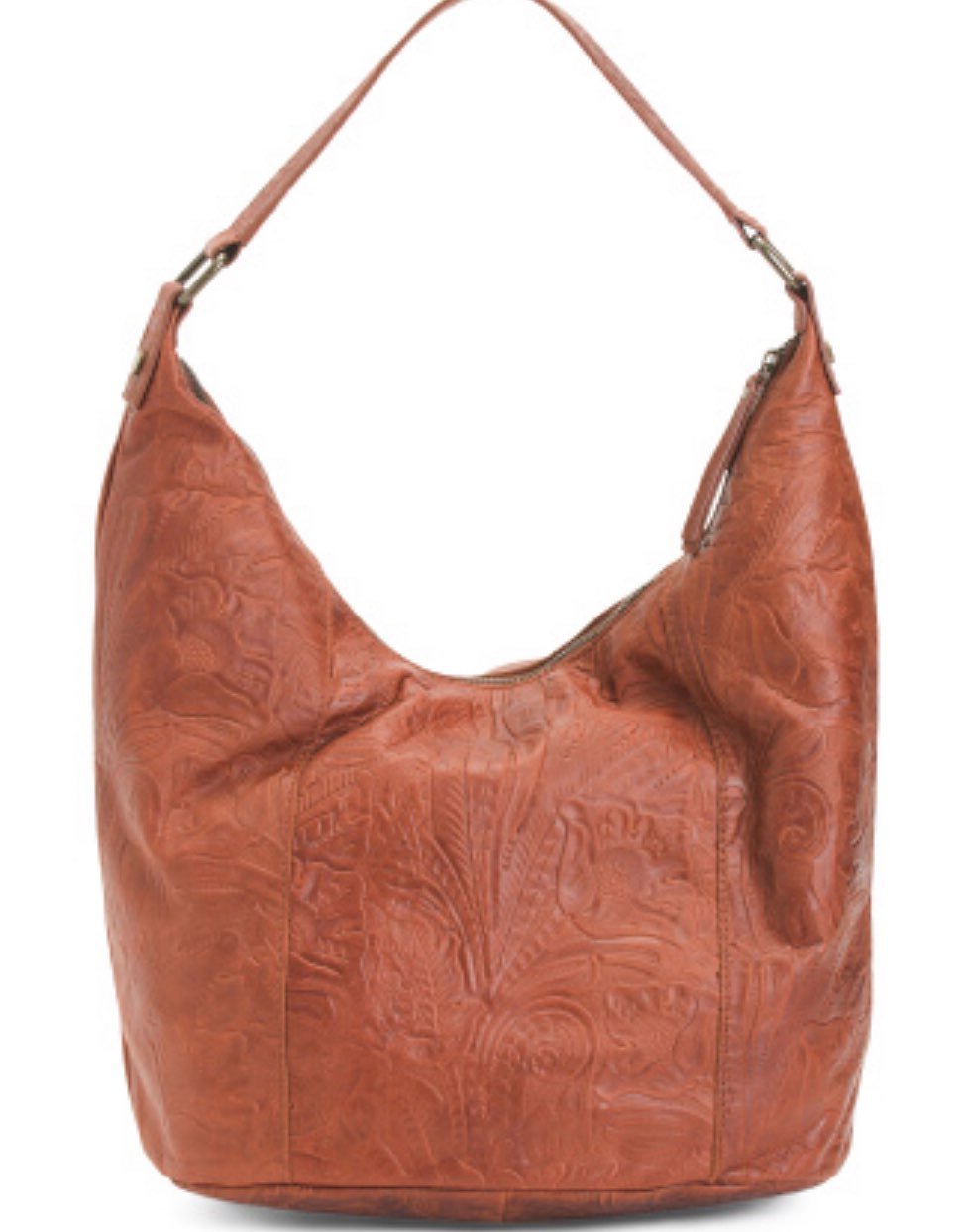 NWT American Leather Co Brown floral Tooled hobo handbag