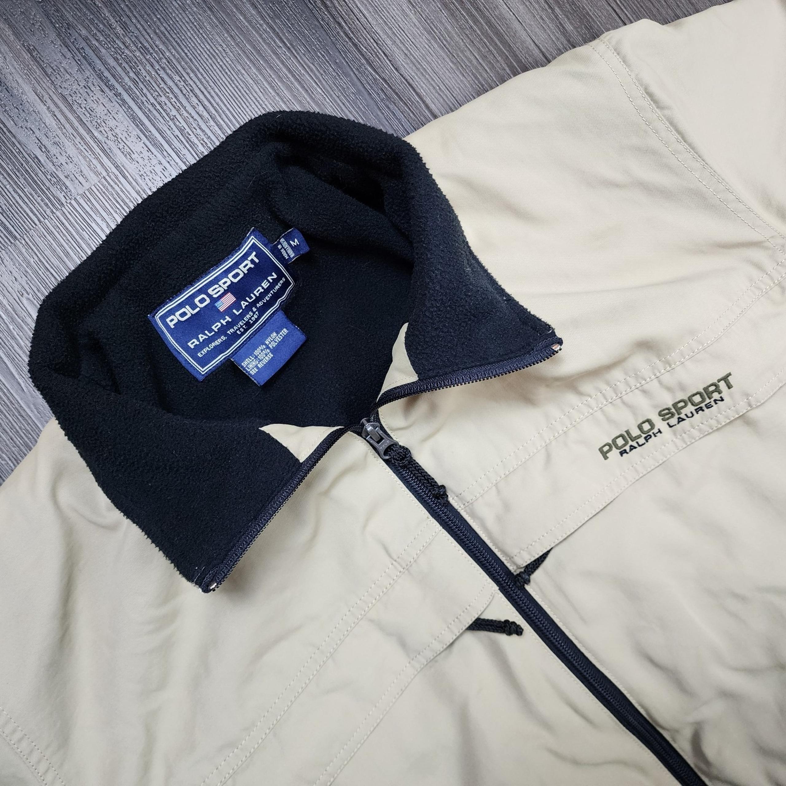 Ralph Lauren Vintage Polo Sport Sportsman Men Size Medium Tan Jacket Fleeced Y2K