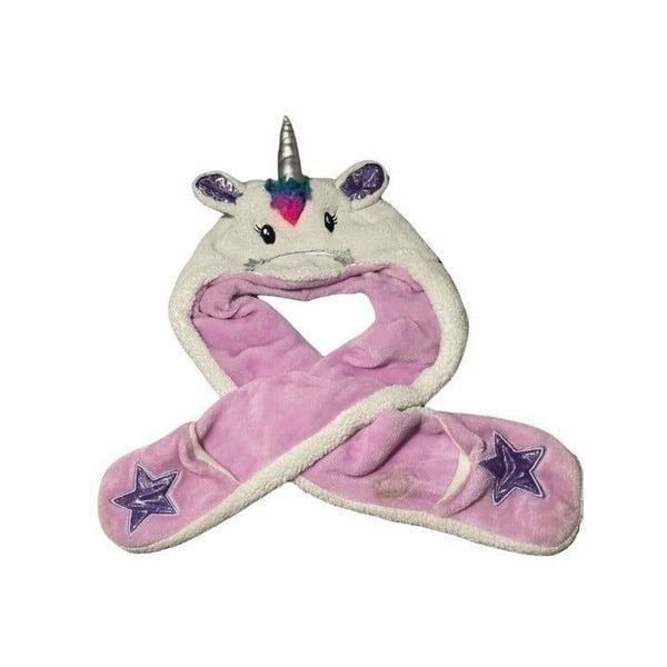 Rainbow Girls Purple White Unicorn Trapper Hat and Mitten Set All In One Size S