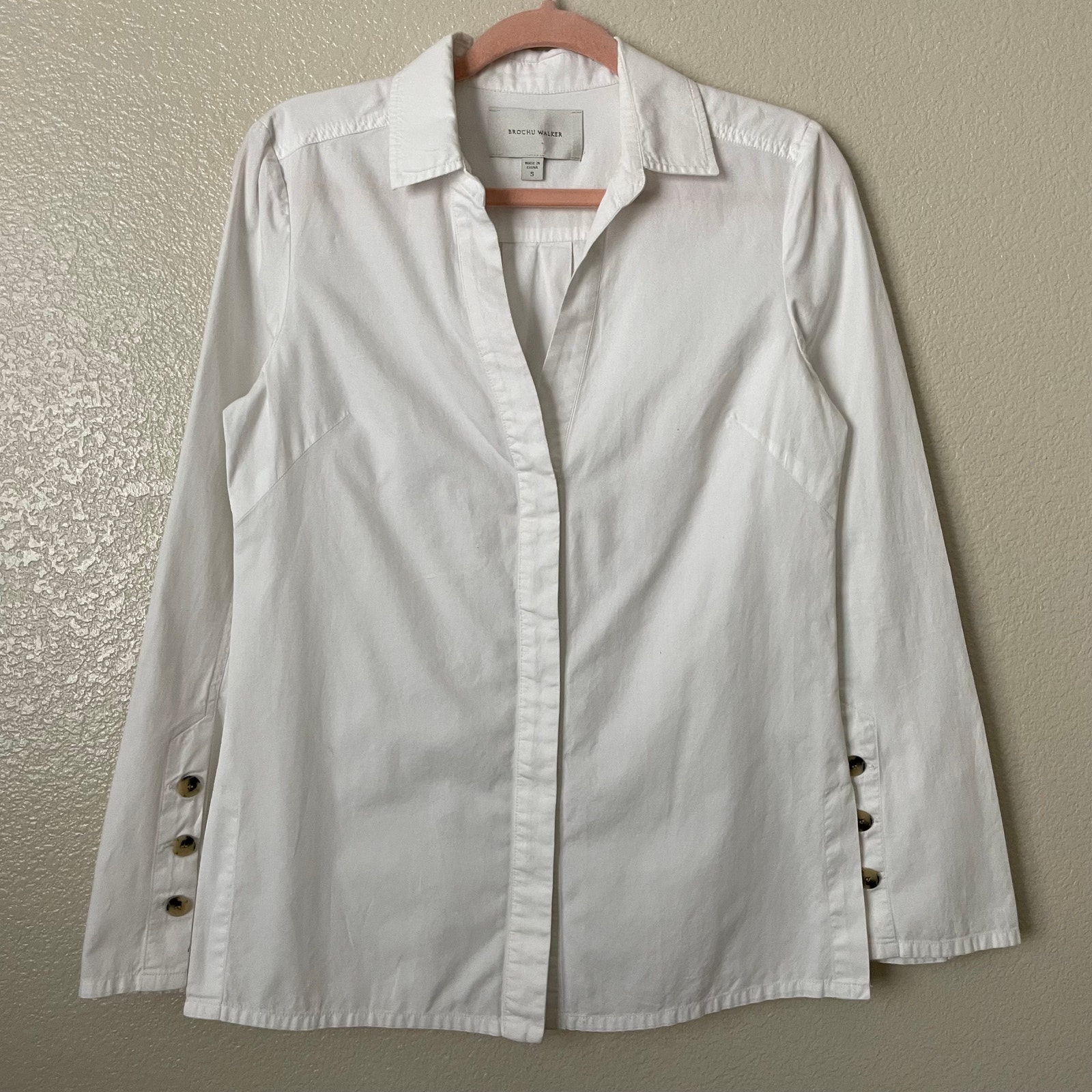 Brochu Walker Top Womens Small White Button Up Shirt Quiet Luxury Minimalist