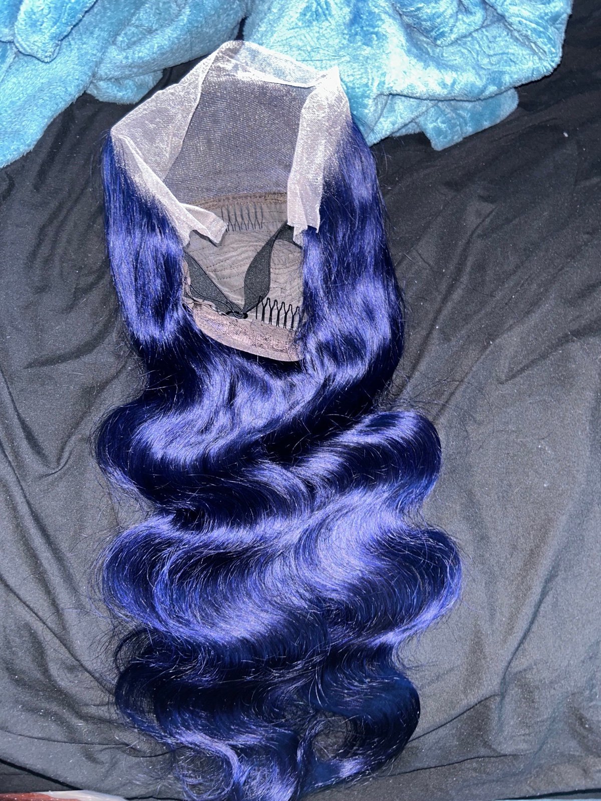 100% human hair 24 inch blue wig hair