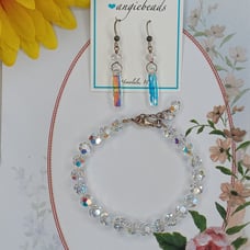Aurora Borealis Beaded Bracelet & Earrings Set with 925 Sterling Silver Findings