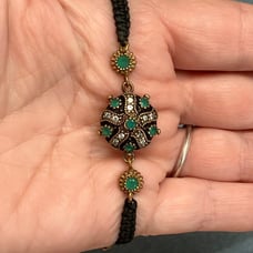 RARE Vintage Estate Green Emerald Diamond Gemstone Kaballah Bracelet W/GIFT BOX