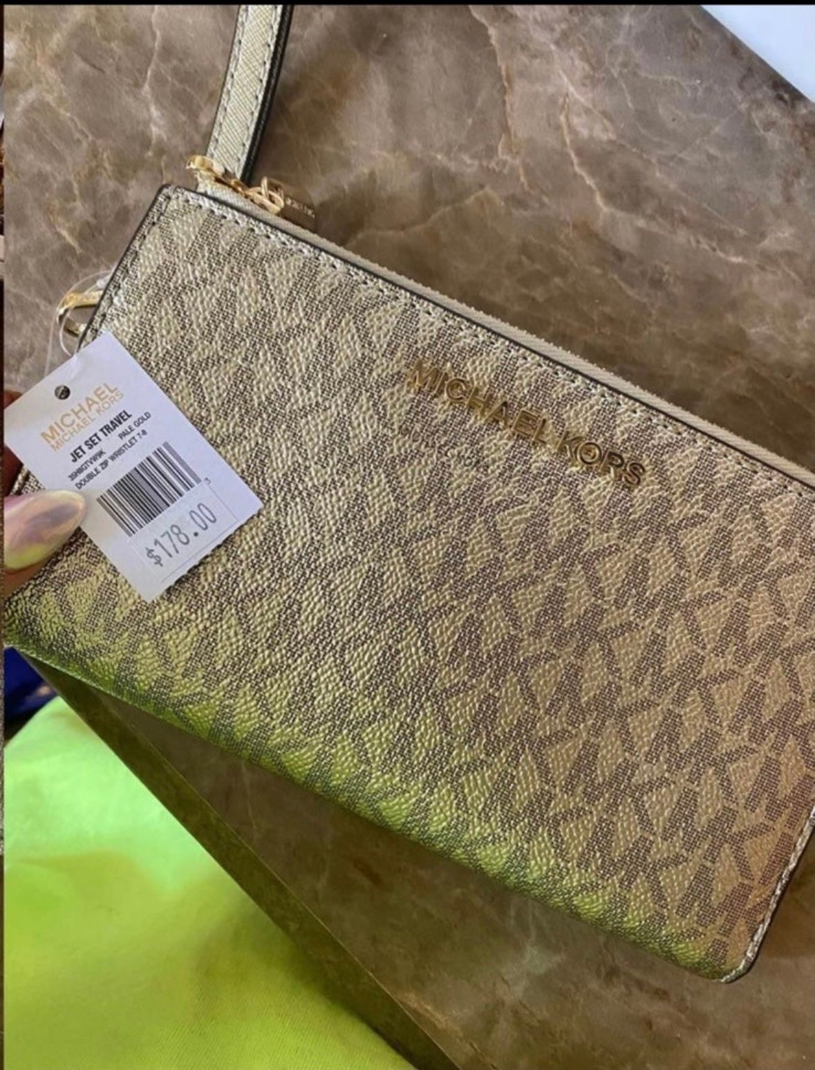 Michael Kors Pale Gold Jet Set Travel Convertible Leather Wallet