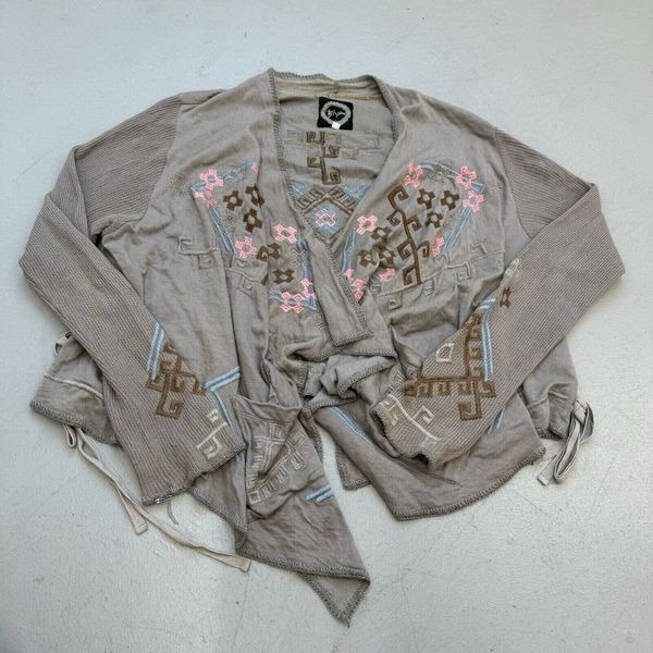 NWOT BIYA Gray Floral Embroidered Cardigan XL Johnny Was