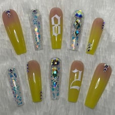 Yellow Ombre Crystal Acrylic Press On Na