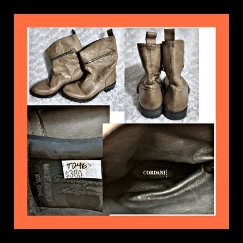 Cordani Leather Ankle Boots Side Zip Stacked Heel Taupe Made in Italy size 7