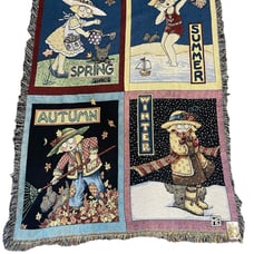 Mary Engelbreit Four Seasons Afghan Tapestry Throw 50 x 70 Woven Cotton 1997