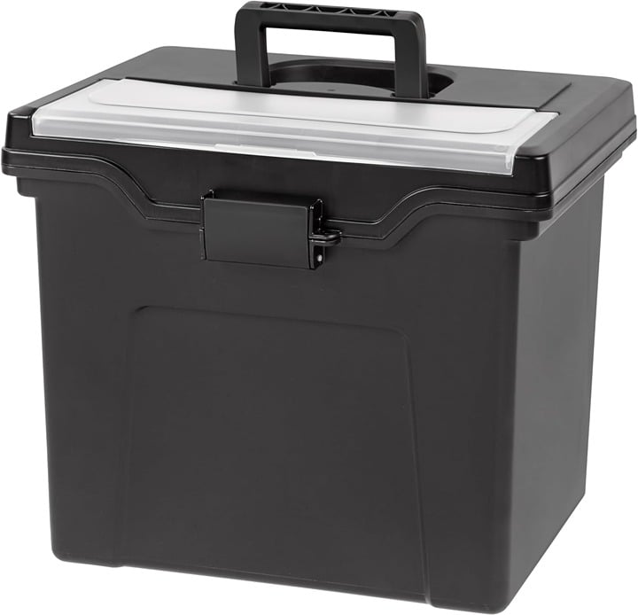 Plastic Storage Bin Portable Letter/Legal File Tote Box, BPA-Free Black