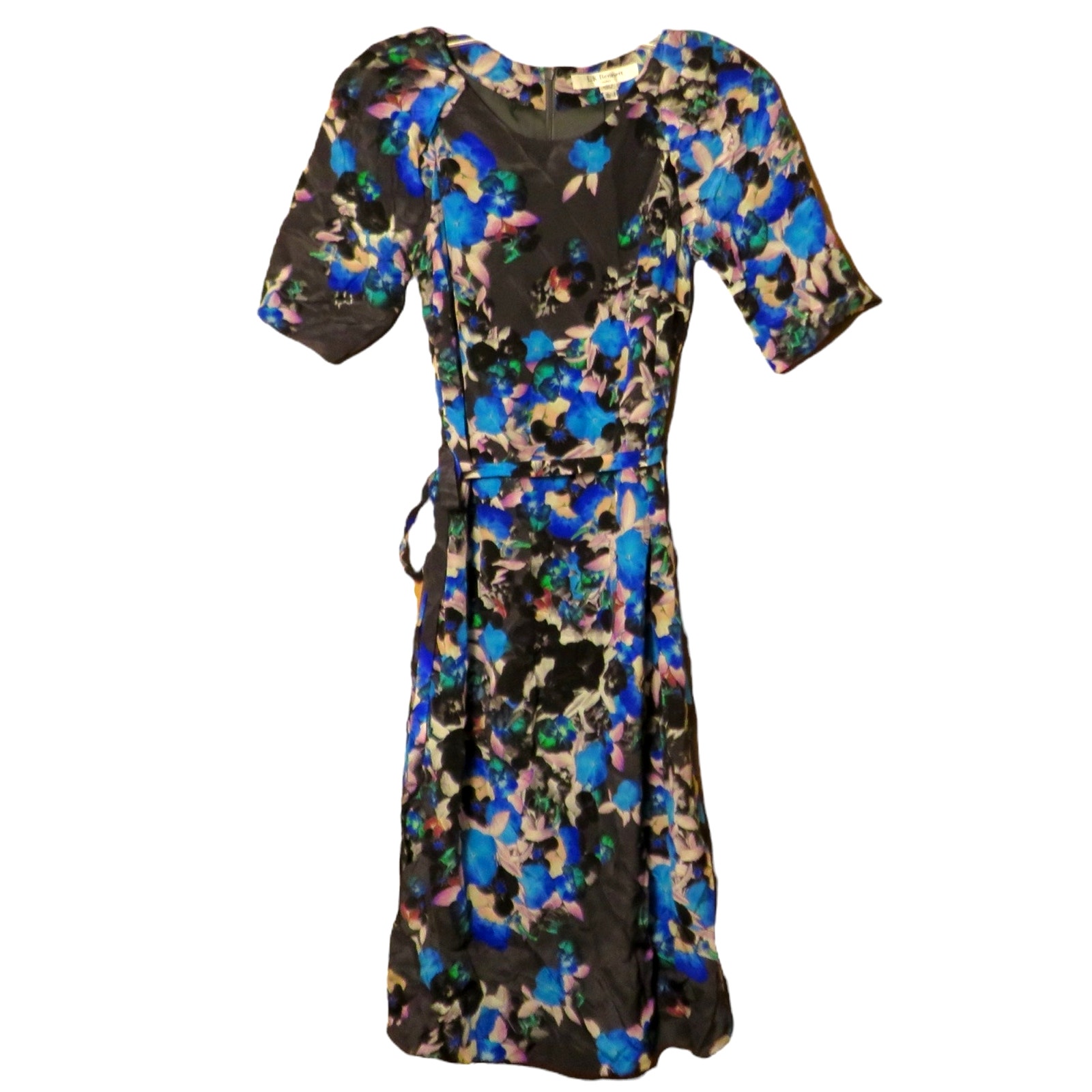 L.K. Bennett Silk Floral Midi Dress Tie Waist Short Sleeve Womens Size 2 NWT