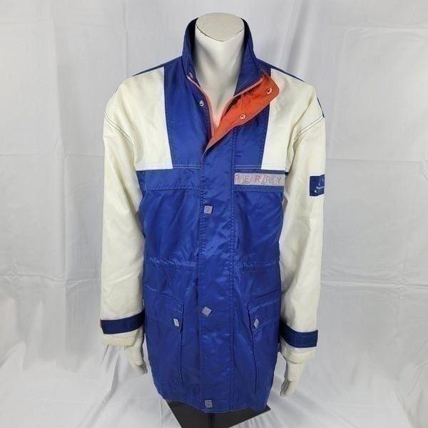 Vtg Perry Ellis America Men’s Sz Large Sailing Windbreaker Jacket White Blue