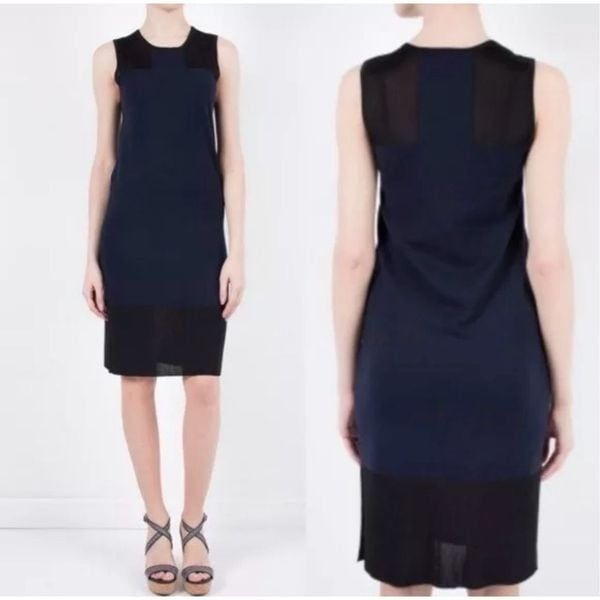 Rag & Bone colorblock navy black sleeveless wool knit sheer mini dress size medi