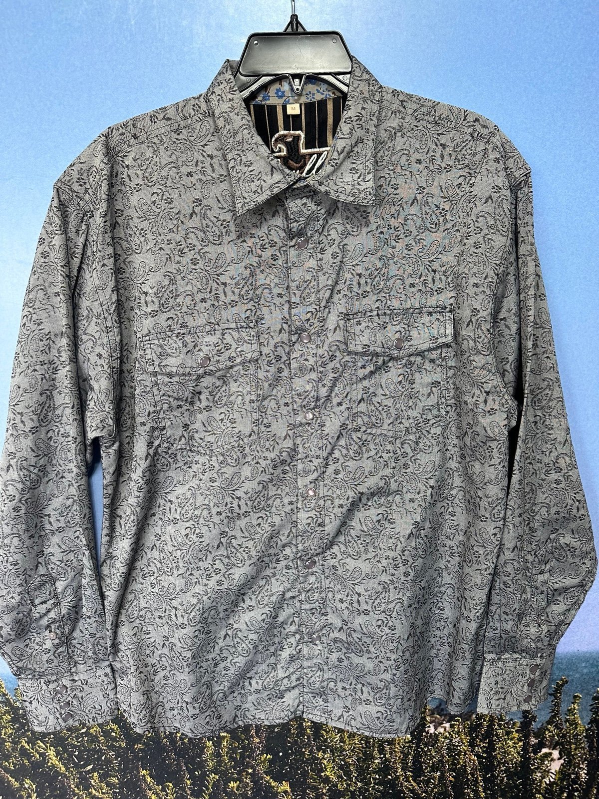 Scully Western Shirt Men's Medium Gray Paisley Pearl Snap Button Down Shirt