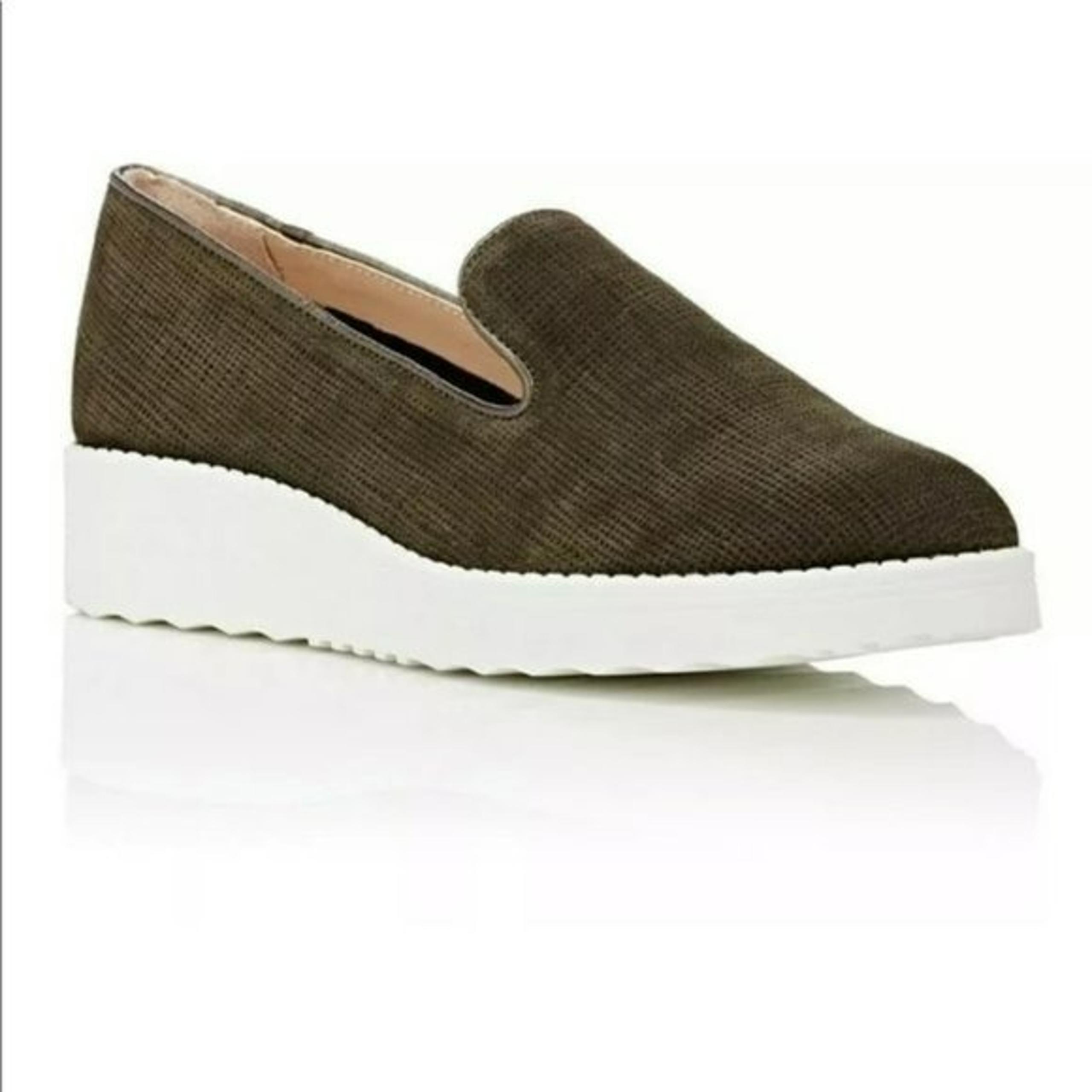 Barneys New York Olive Green Slip-on Micro Suede Platform Sneakers size 38