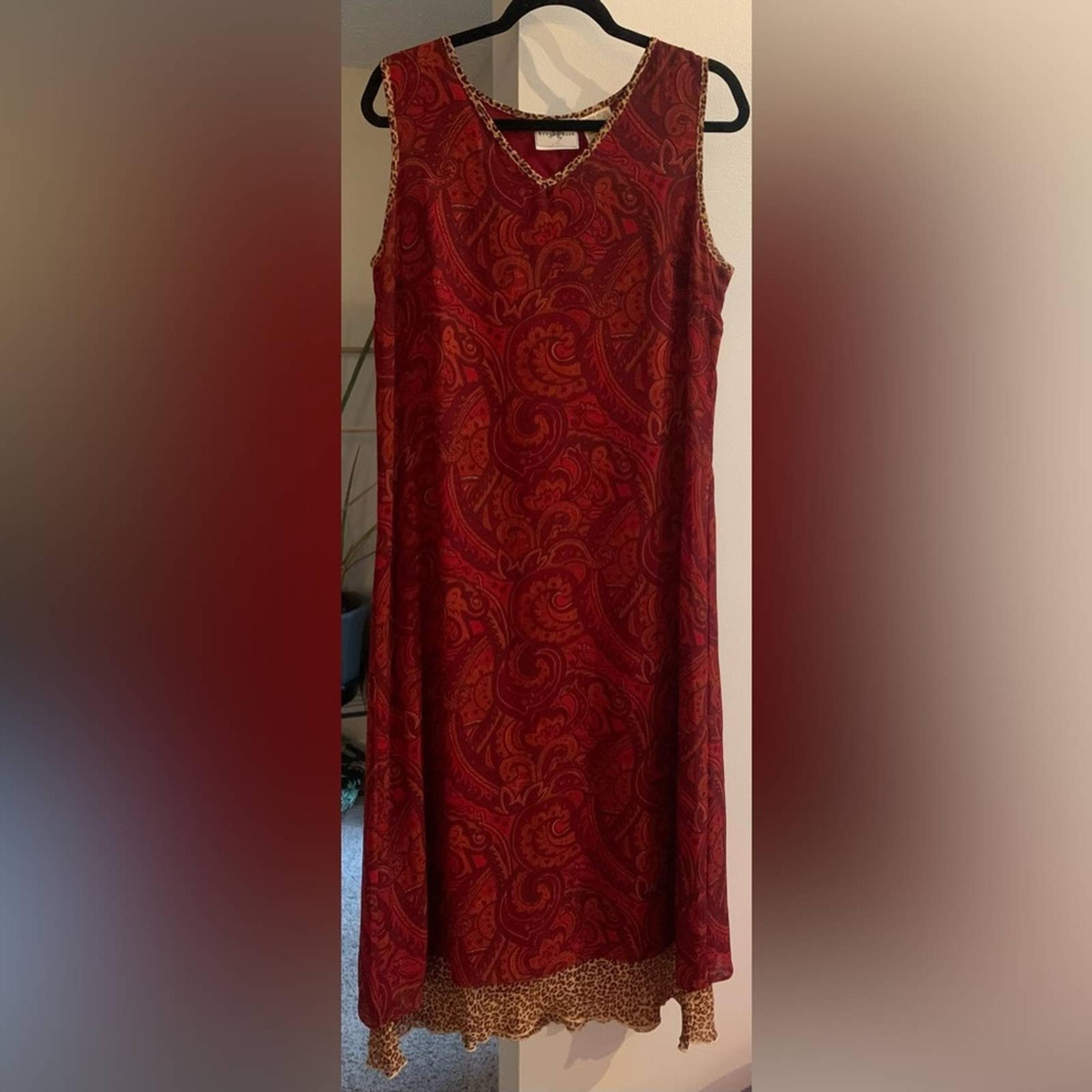 Studio Ease size large 12/14 women’s red and leopard long sleeves dress business