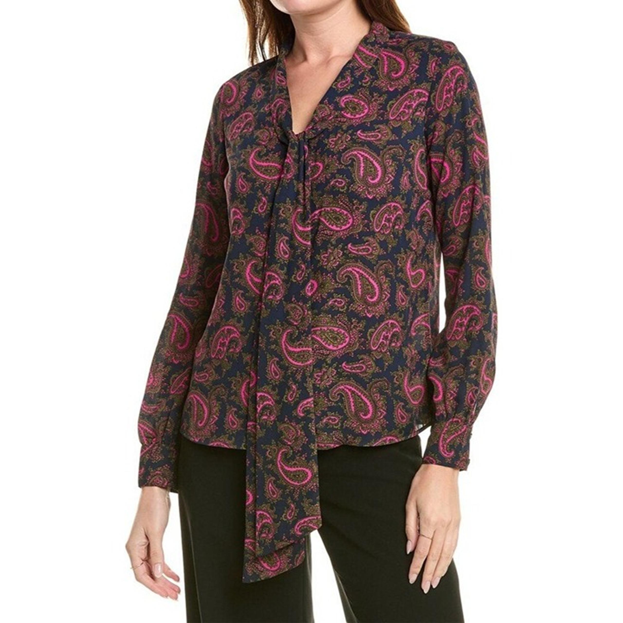 Brooks Brothers Womens Black Pink Floral Print Silk Blouse Size Small