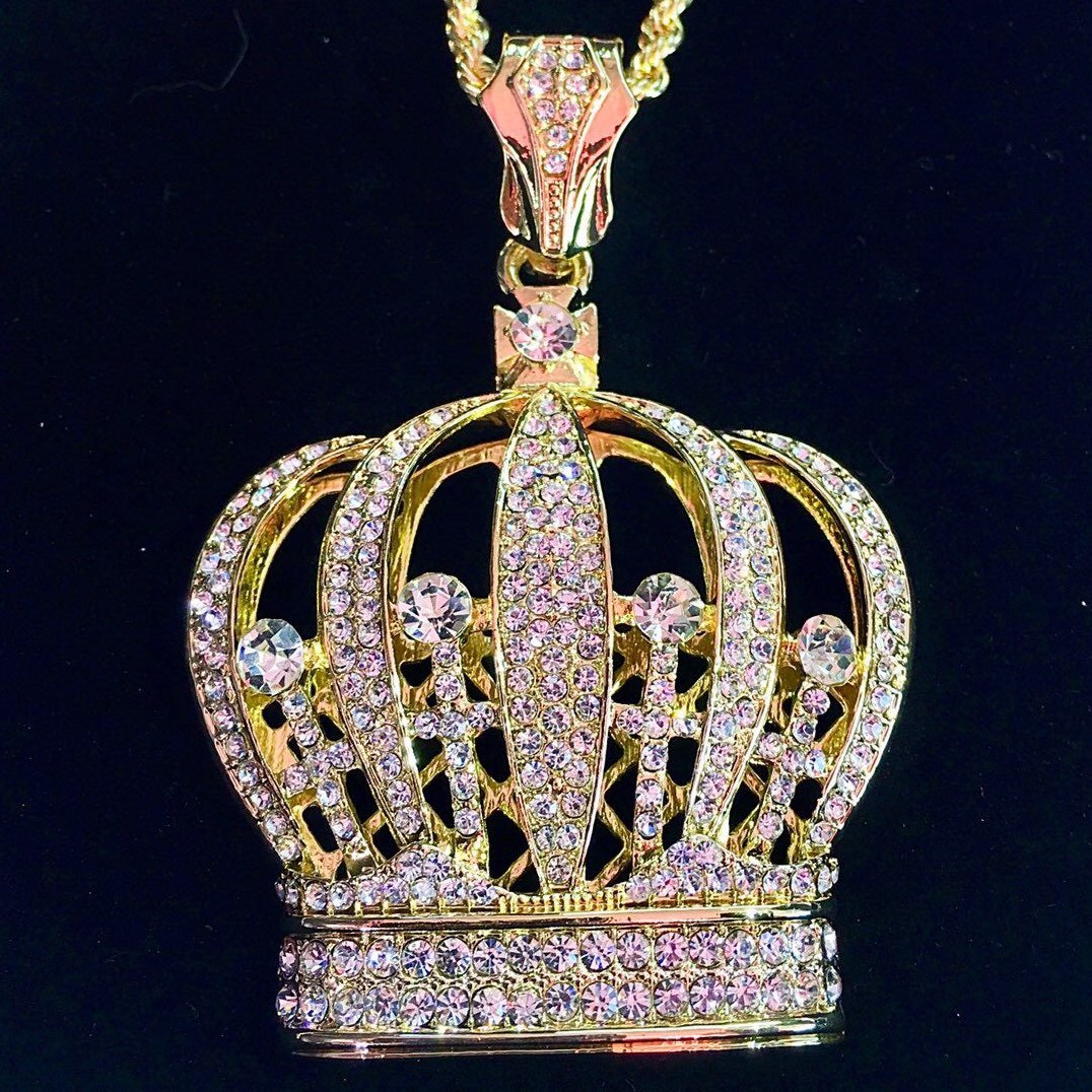 CROWN DIAMONDS CZ 18K GOLD CHAIN ITALY
