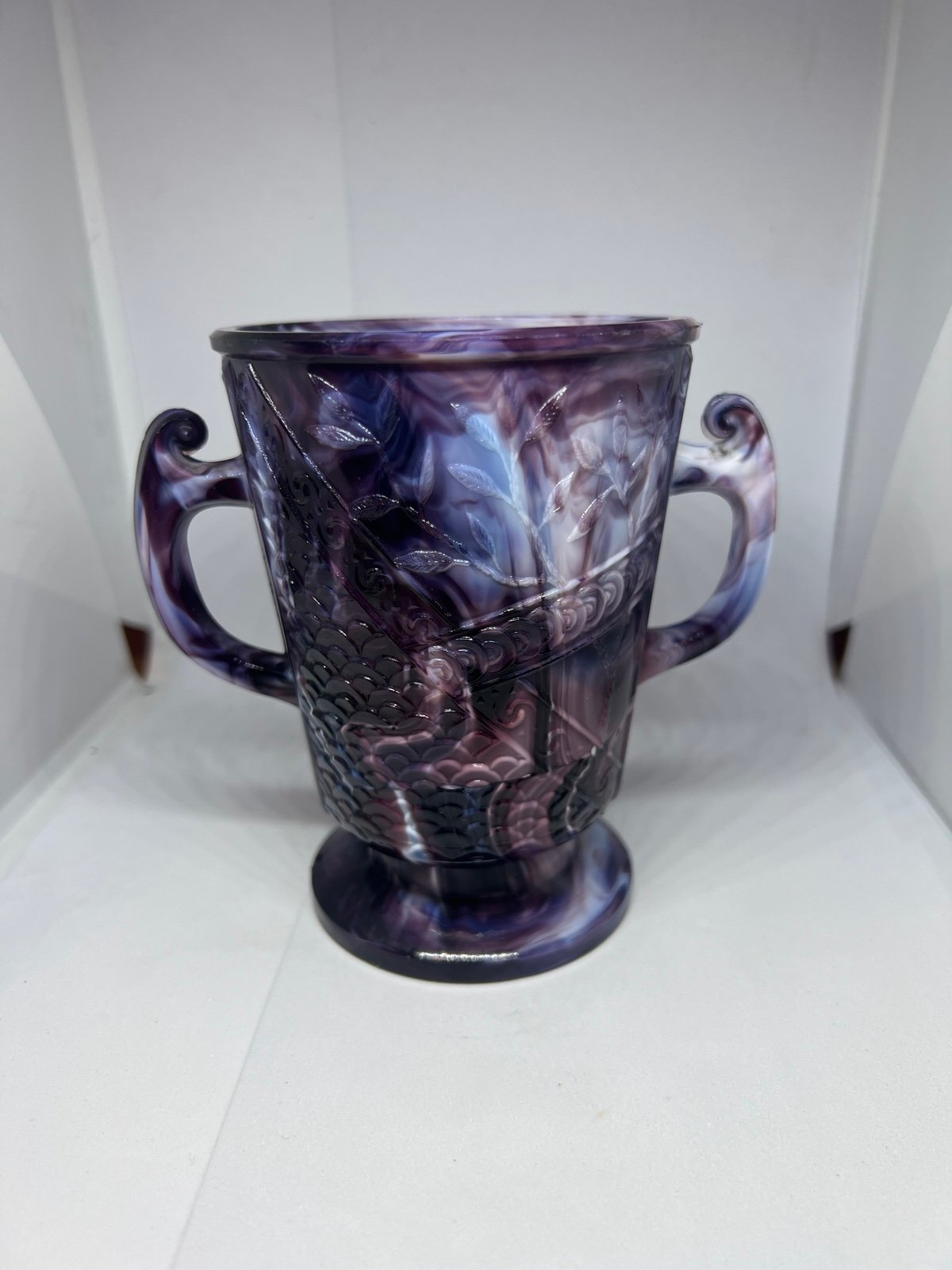 BARRED FISHSCALE PURPLE SLAG PATTERN GLASS SPOONER 1880 EAPG *EXTREMLY RARE*