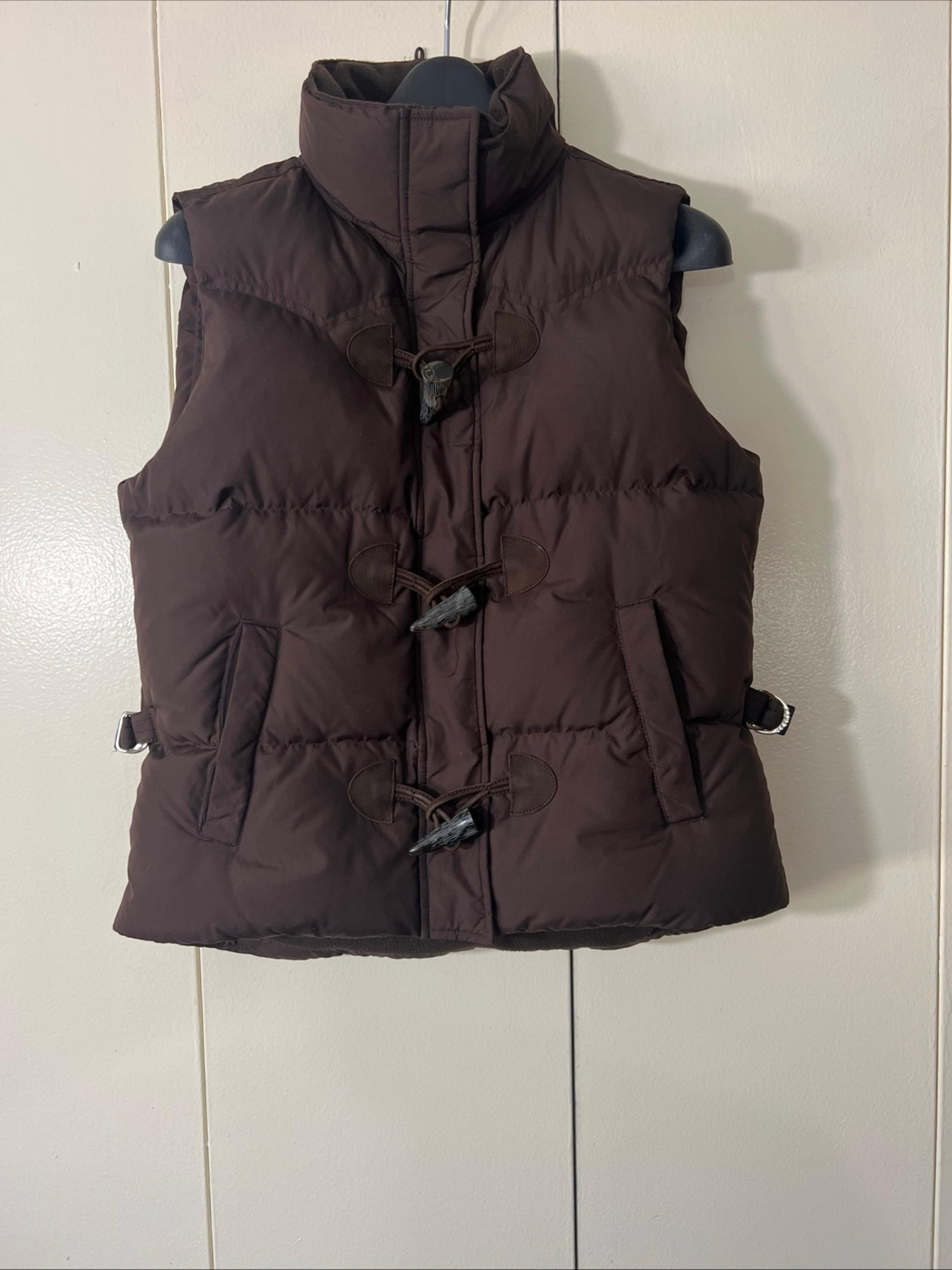 Lauren Ralph Lauren Down Quilted Vest Women Size Small Brown Fleece Lined Toggle